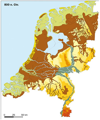 Rond 800 na Christus is er in Friesland nog maar weinig veranderd. Er zullen niet meer wensen wonen dan een paar honderd.